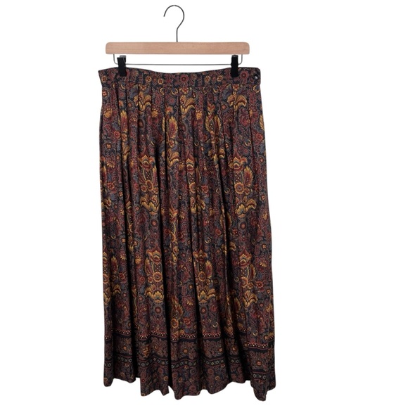 Vintage 80s 90s Herman Geist Pleated Maxi Skirt Size 14 Paisley Floral Fall - Picture 1 of 9